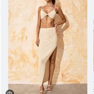 Flook the label Midi Skirt with slit and Susan Monaco crop top
